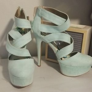 Mint green strappy heels